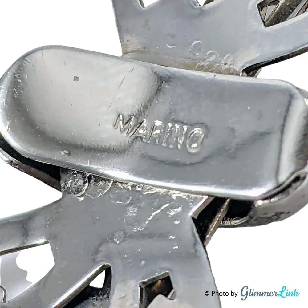 Vintage MARINO Silver Tone Bow Hearts Filigree Brooch